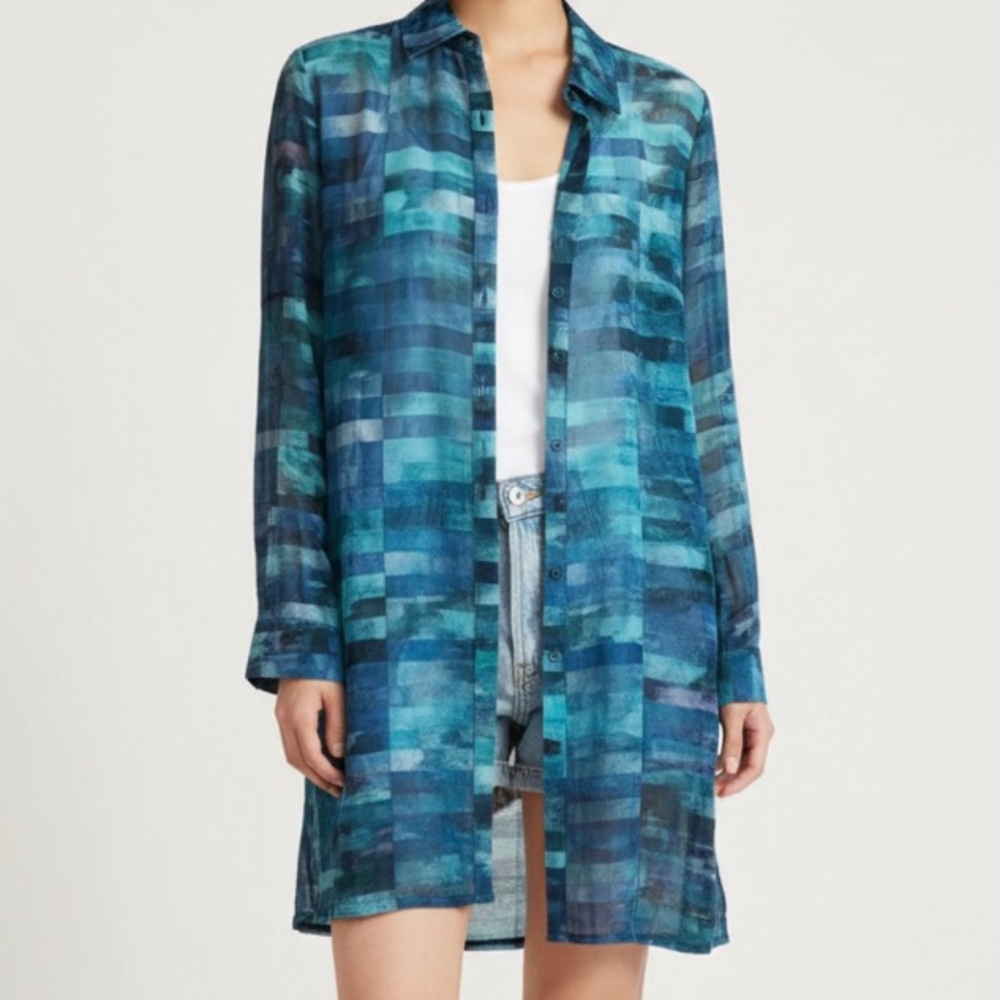 Coverup long button up turquoise blue NWOT